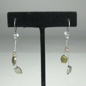 Earrings 2 inch Dangle Silvertone Fashion Abstract Modern Square